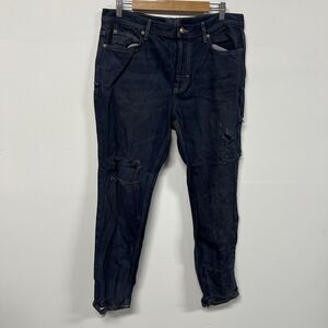 Free People Legend Slim Jeans Sz 31 Distressed Grunge Paint Splatter Raw Hem Y2K